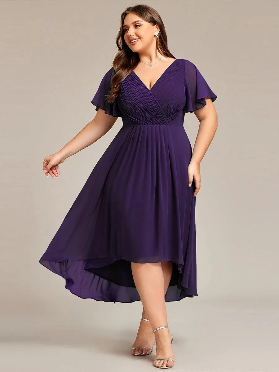 Grande Taille Robe d'invité de mariage chic à col en V