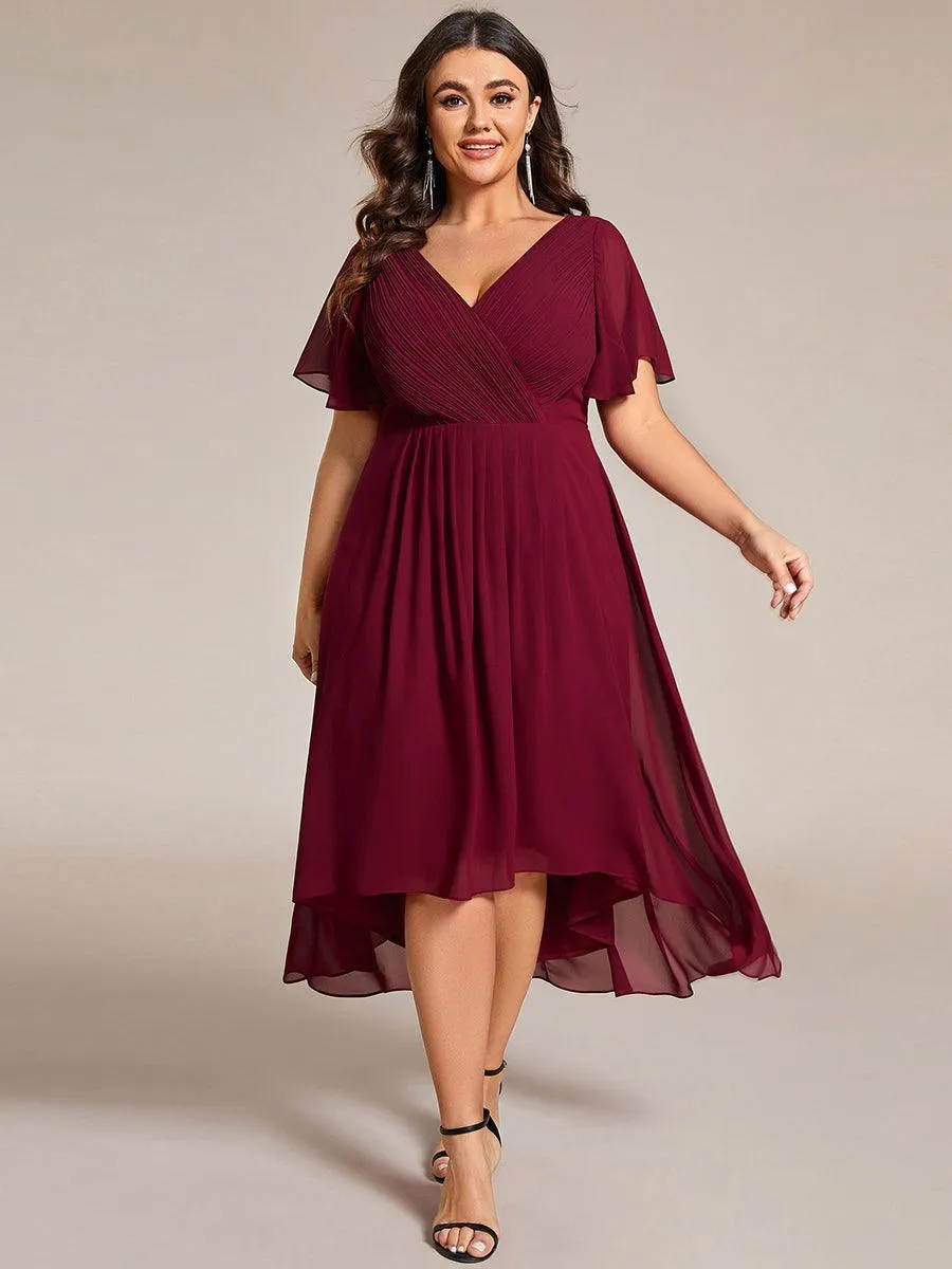 Grande Taille Robe d'invité de mariage chic à col en V