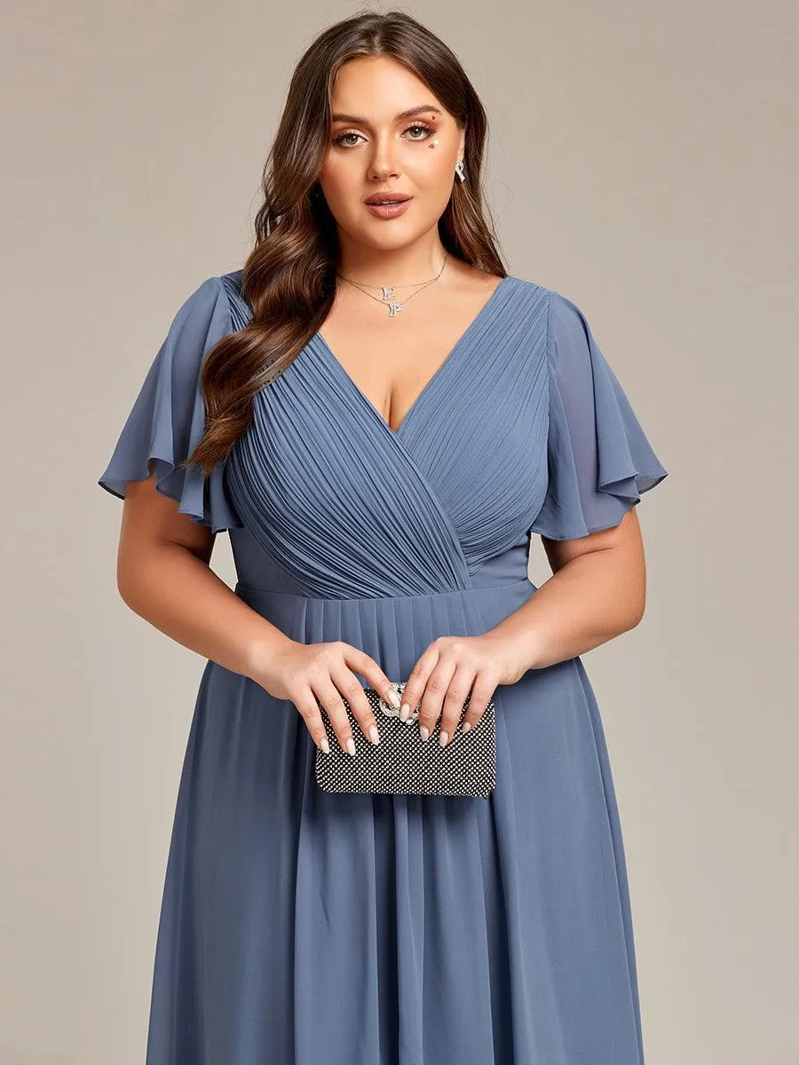 Grande Taille Robe d'invité de mariage chic à col en V