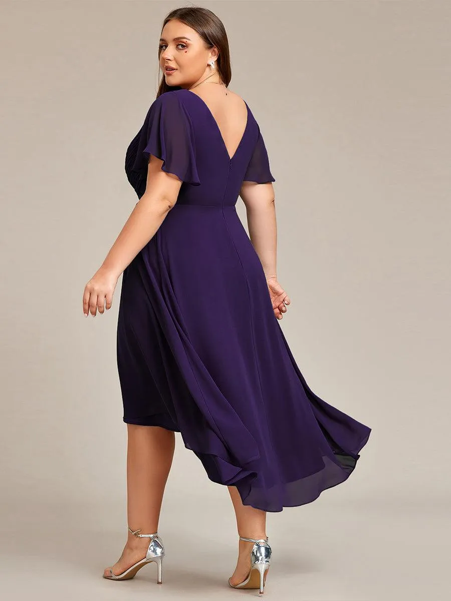 Grande Taille Robe d'invité de mariage chic à col en V