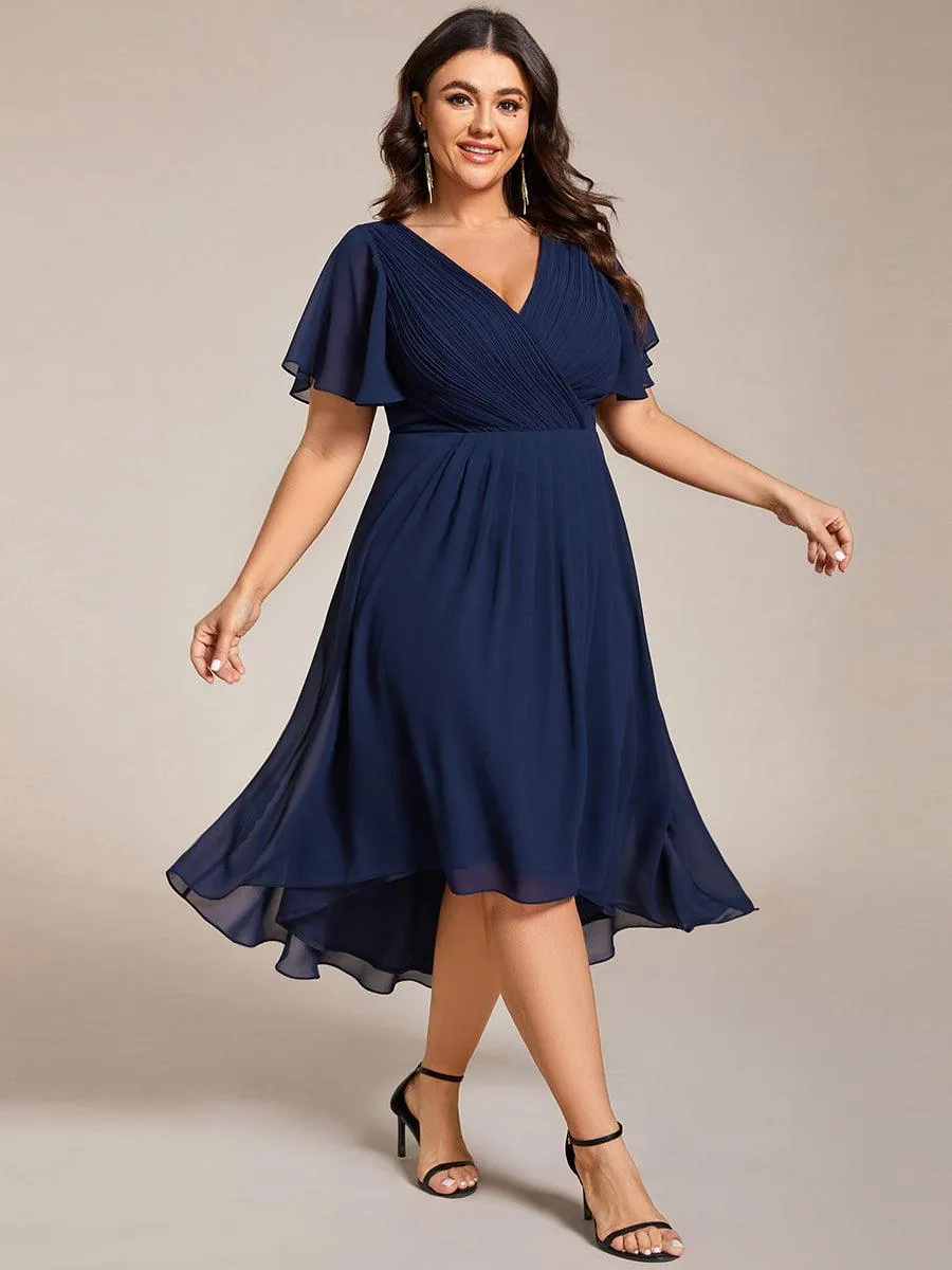 Grande Taille Robe d'invité de mariage chic à col en V