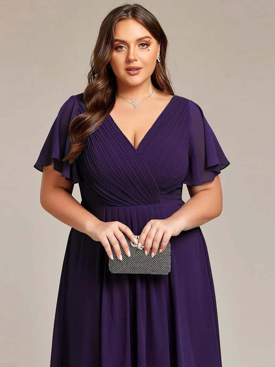 Grande Taille Robe d'invité de mariage chic à col en V