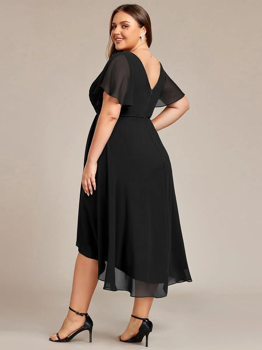 Grande Taille Robe d'invité de mariage chic à col en V