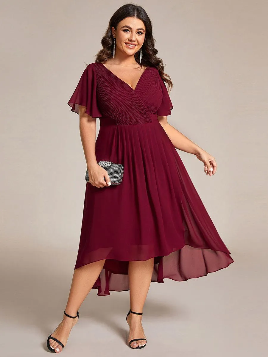 Grande Taille Robe d'invité de mariage chic à col en V
