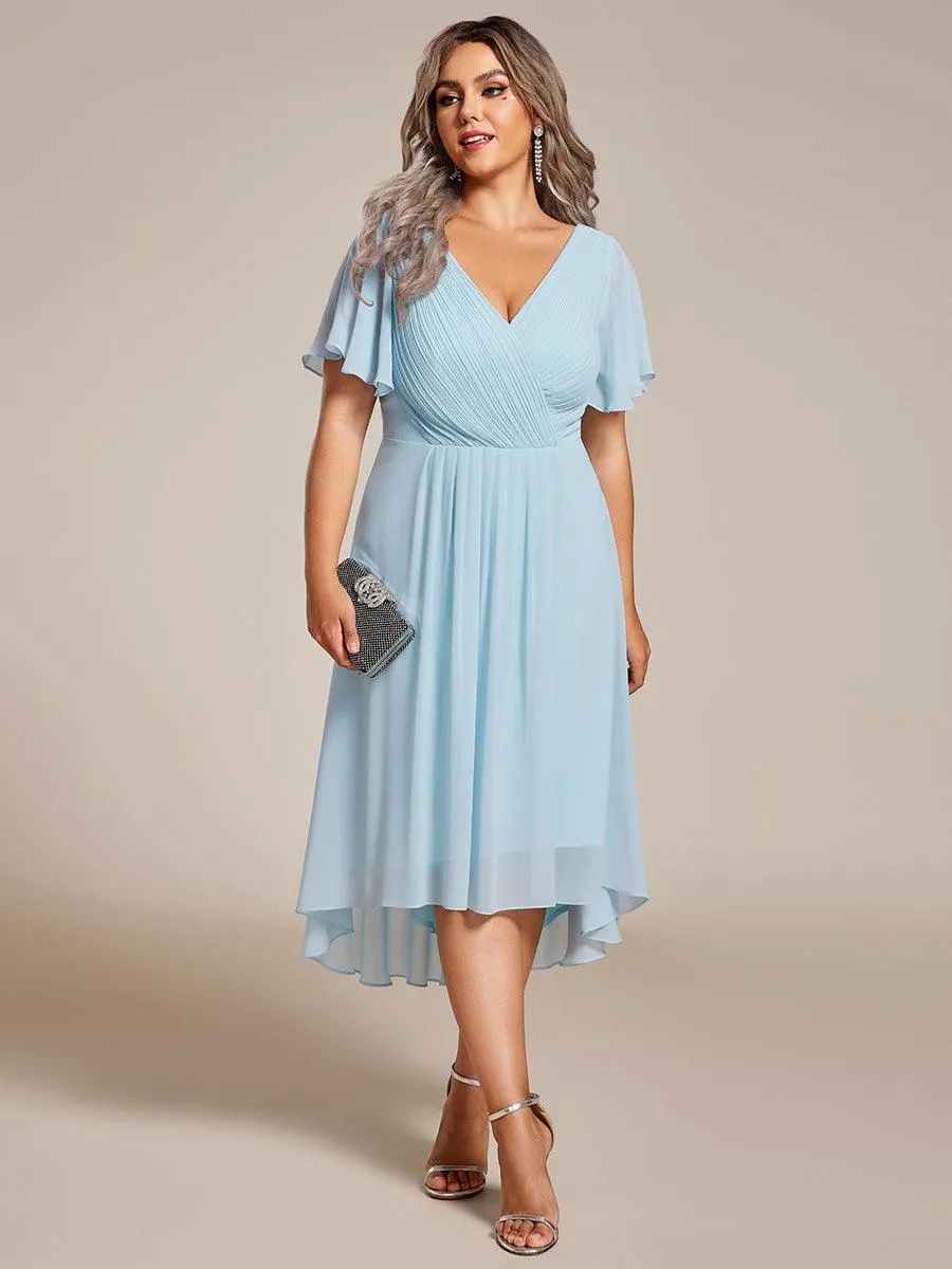 Grande Taille Robe d'invité de mariage chic à col en V