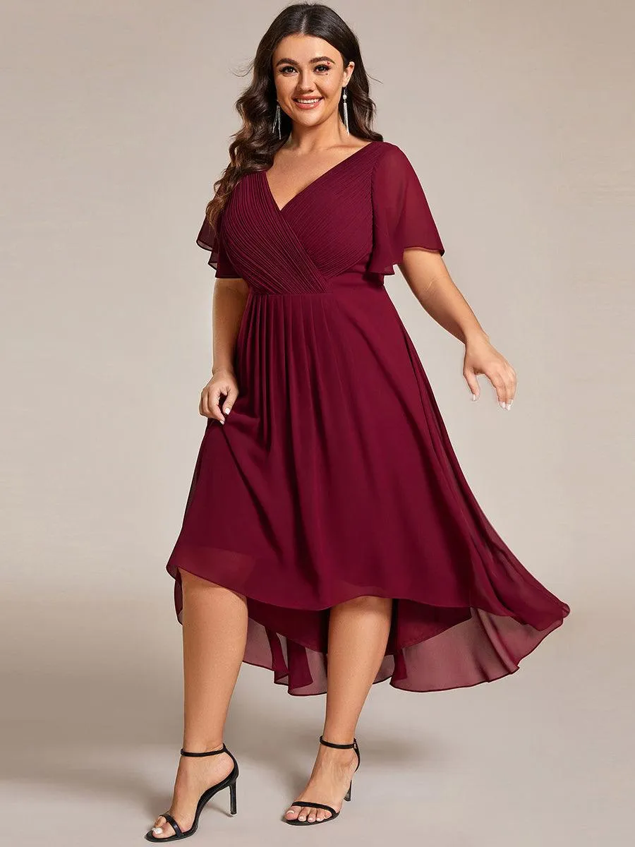 Grande Taille Robe d'invité de mariage chic à col en V