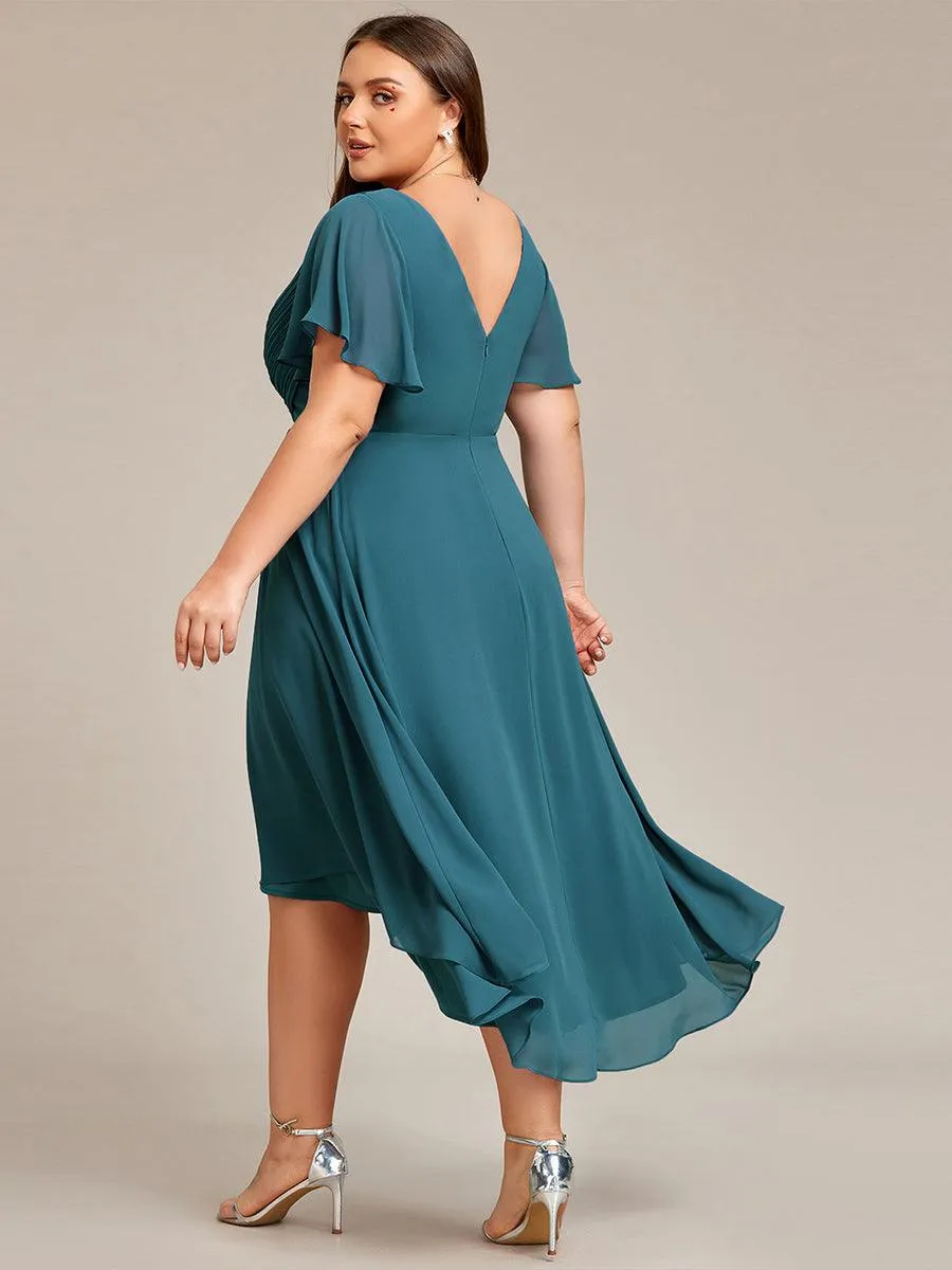 Grande Taille Robe d'invité de mariage chic à col en V