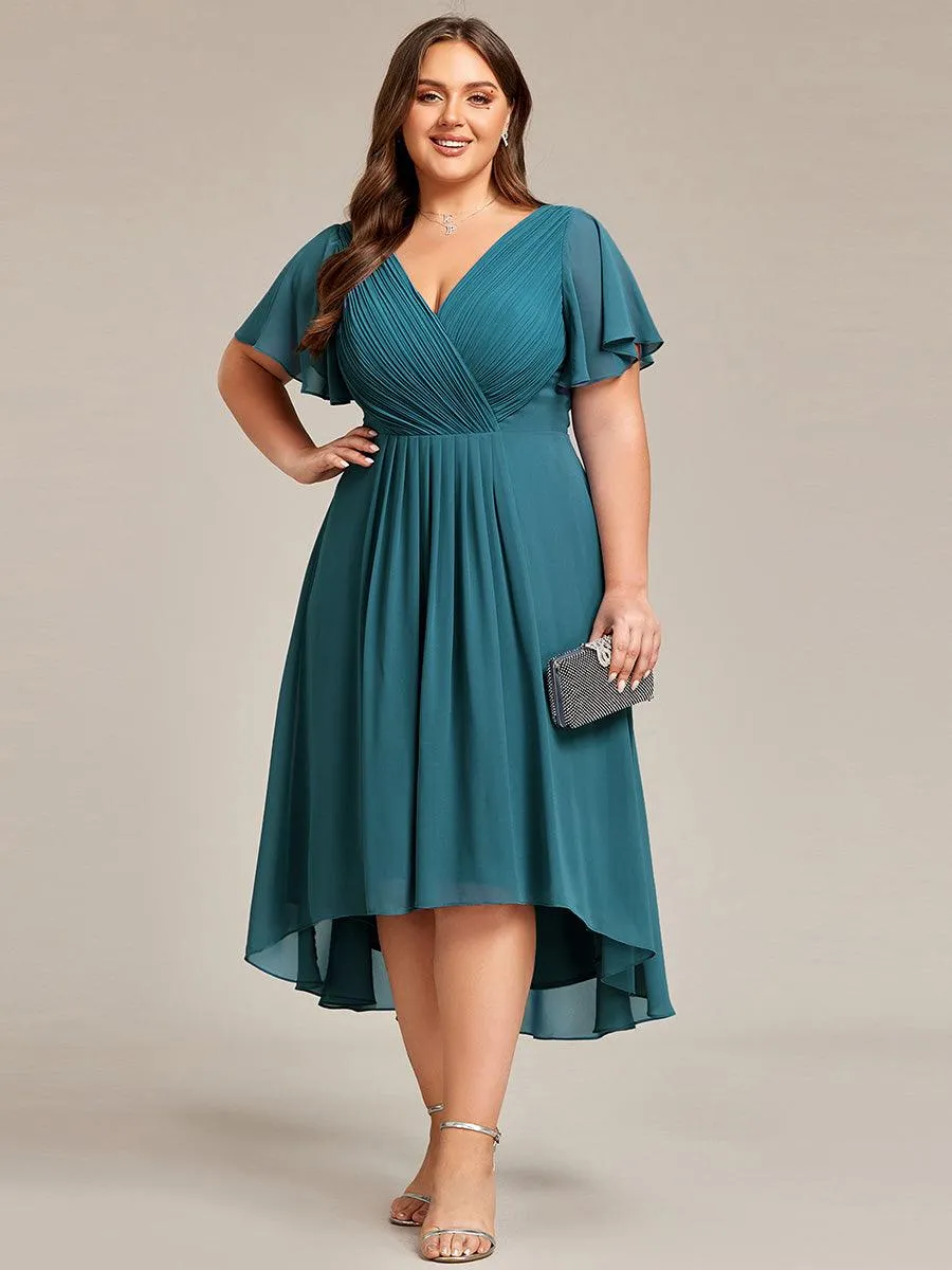 Grande Taille Robe d'invité de mariage chic à col en V