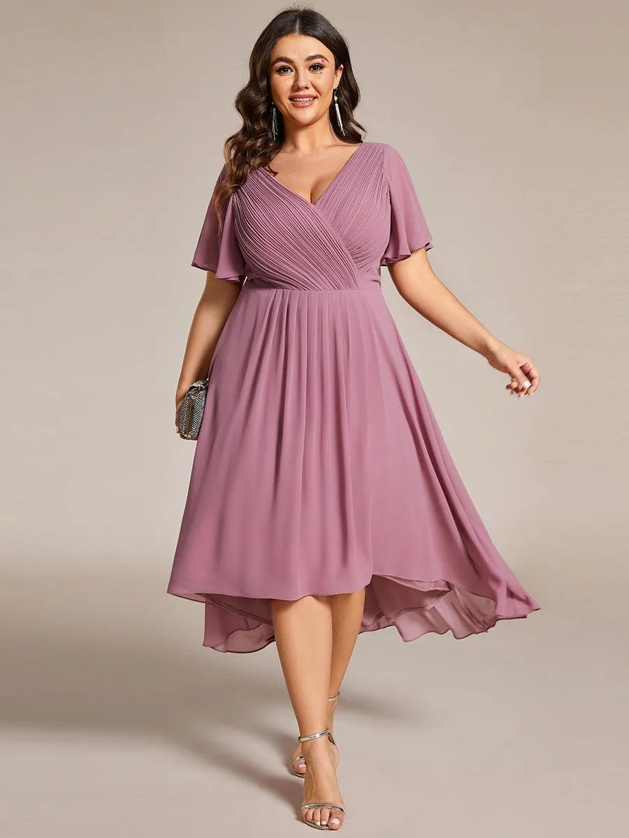 Grande Taille Robe d'invité de mariage chic à col en V