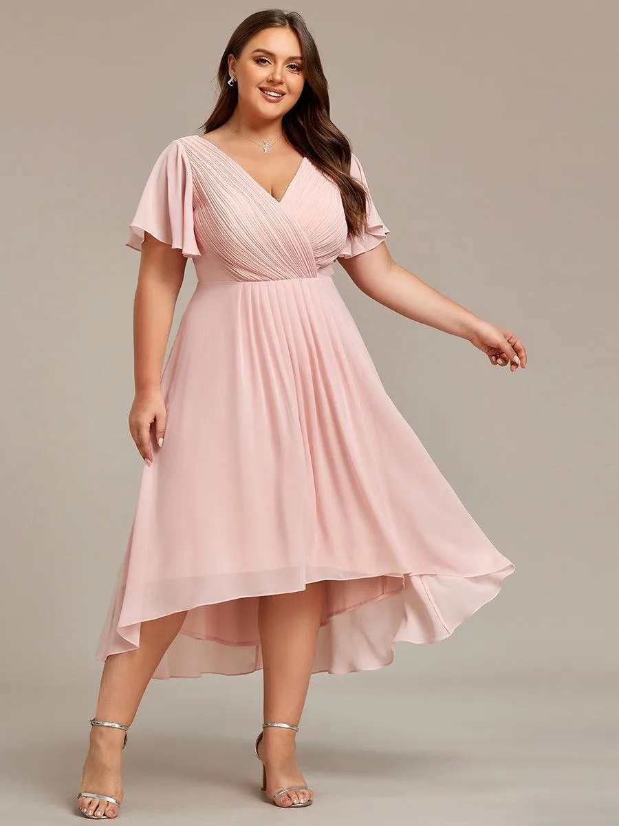 Grande Taille Robe d'invité de mariage chic à col en V