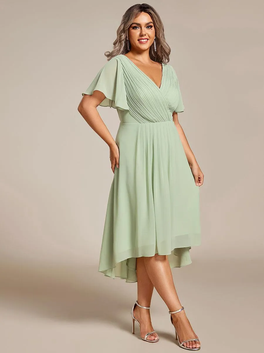 Grande Taille Robe d'invité de mariage chic à col en V