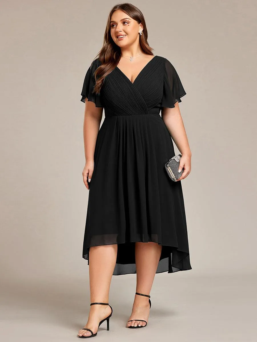 Grande Taille Robe d'invité de mariage chic à col en V