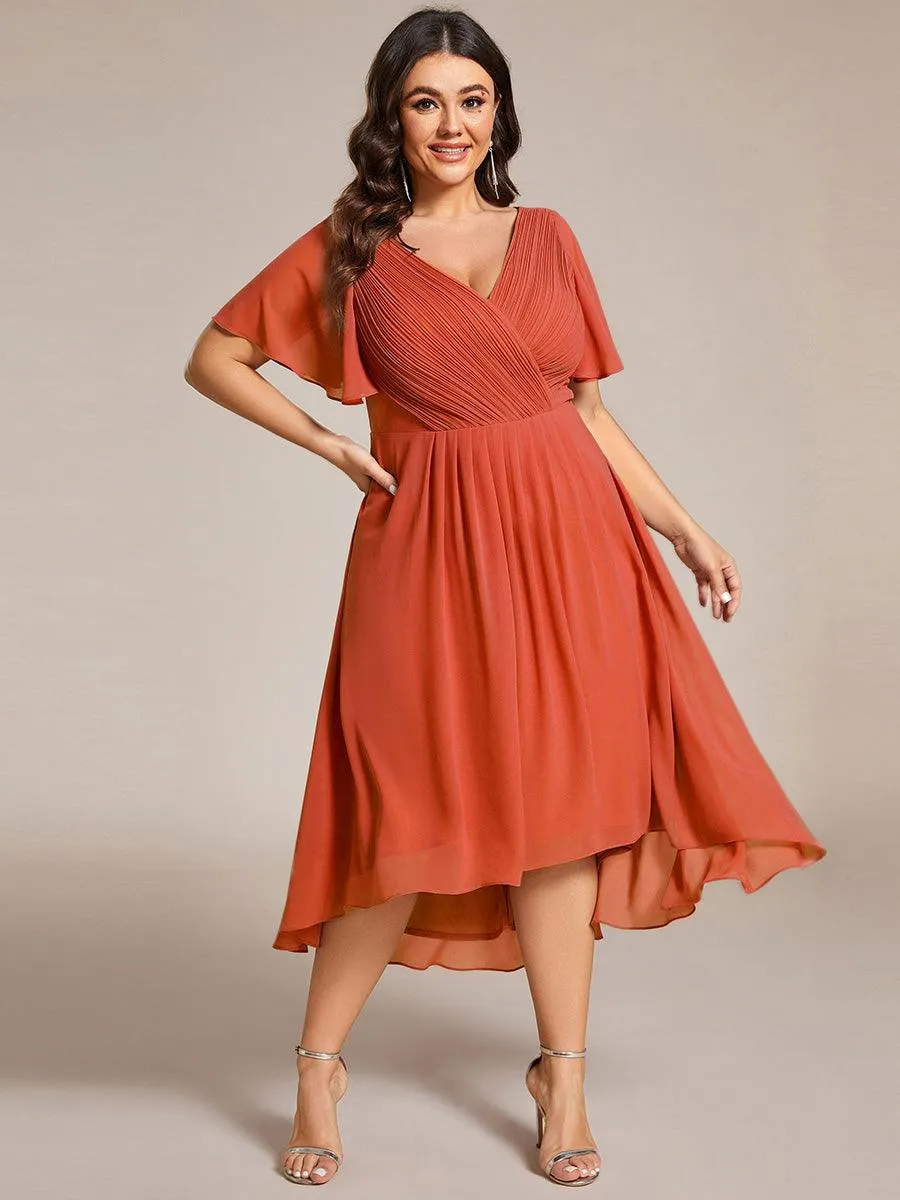 Grande Taille Robe d'invité de mariage chic à col en V