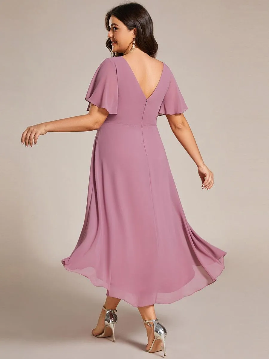 Grande Taille Robe d'invité de mariage chic à col en V
