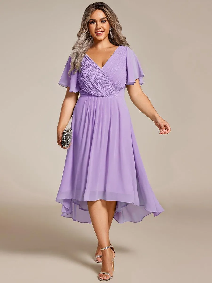 Grande Taille Robe d'invité de mariage chic à col en V