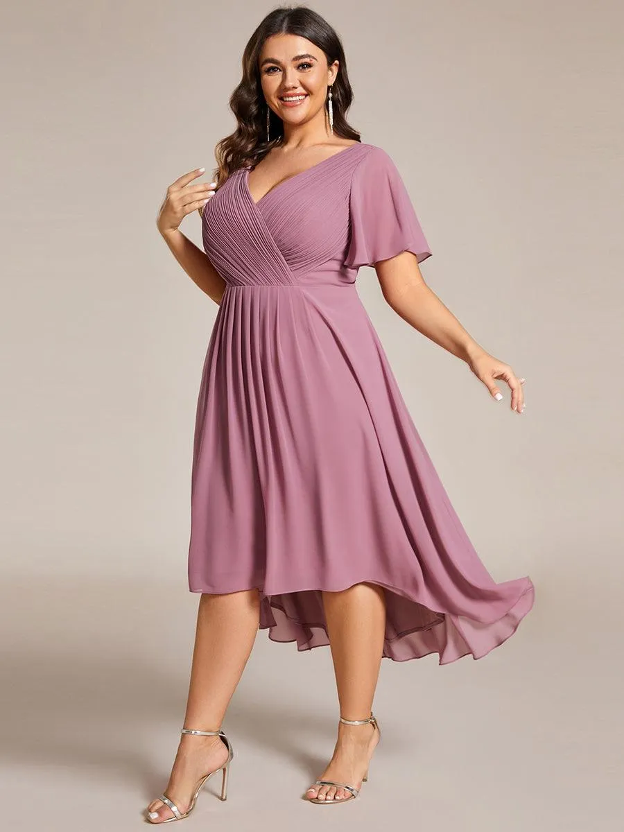 Grande Taille Robe d'invité de mariage chic à col en V