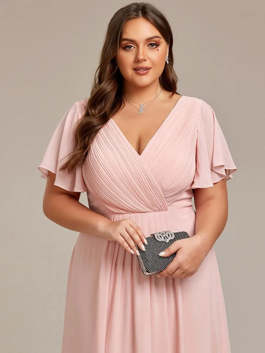 Grande Taille Robe d'invité de mariage chic à col en V