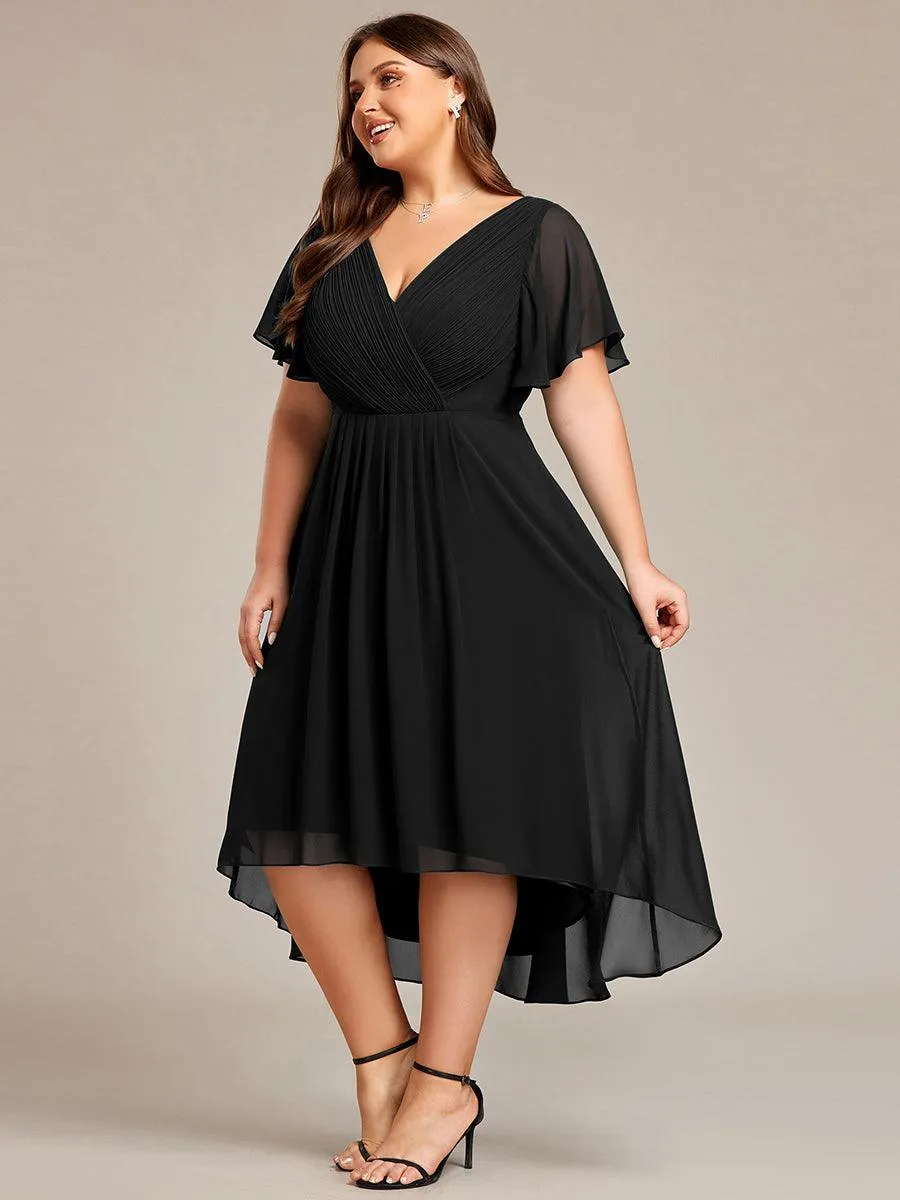 Grande Taille Robe d'invité de mariage chic à col en V