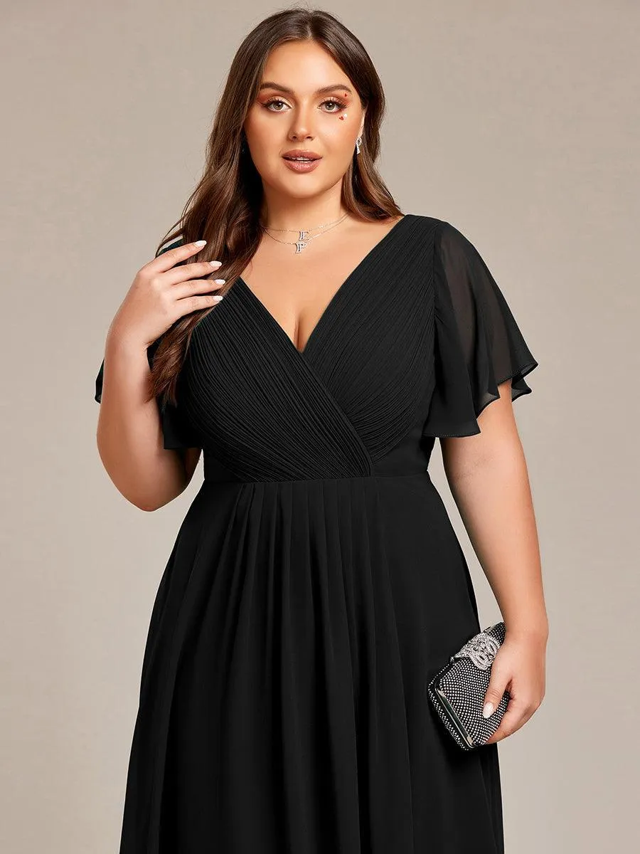 Grande Taille Robe d'invité de mariage chic à col en V