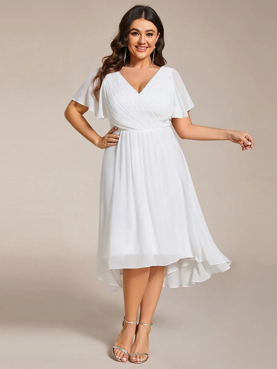 Grande Taille Robe d'invité de mariage chic à col en V