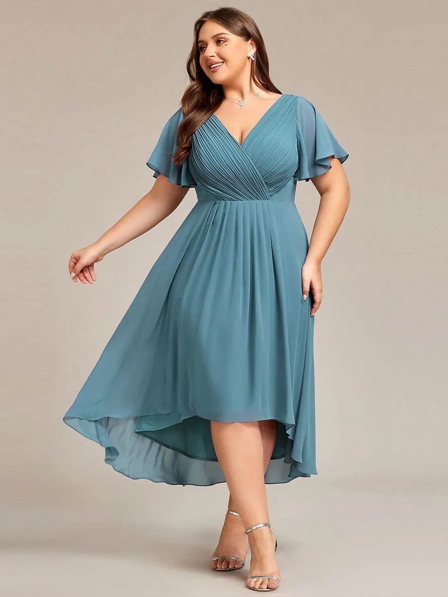Grande Taille Robe d'invité de mariage chic à col en V