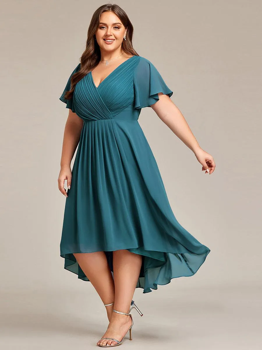 Grande Taille Robe d'invité de mariage chic à col en V