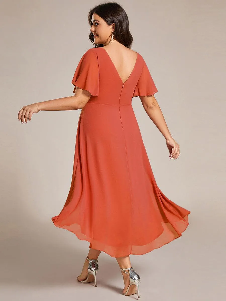 Grande Taille Robe d'invité de mariage chic à col en V