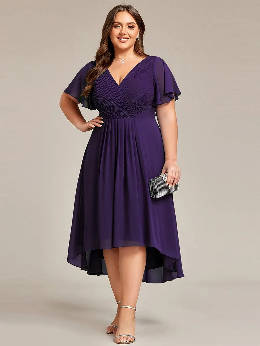 Grande Taille Robe d'invité de mariage chic à col en V