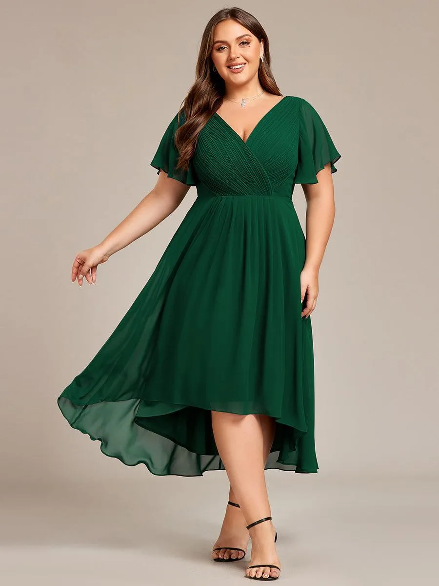 Grande Taille Robe d'invité de mariage chic à col en V