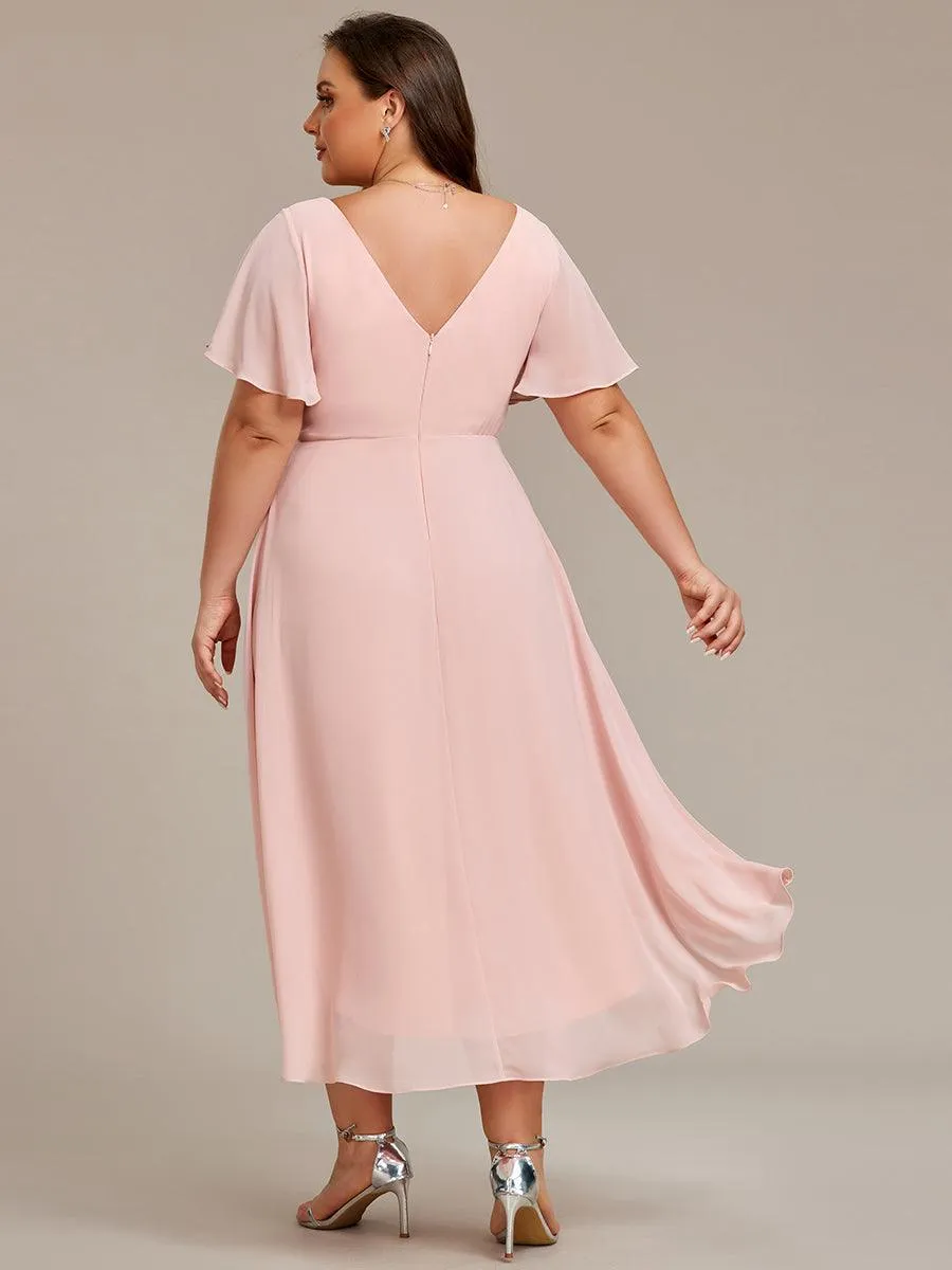 Grande Taille Robe d'invité de mariage chic à col en V