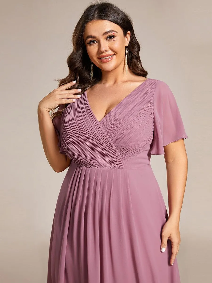 Grande Taille Robe d'invité de mariage chic à col en V