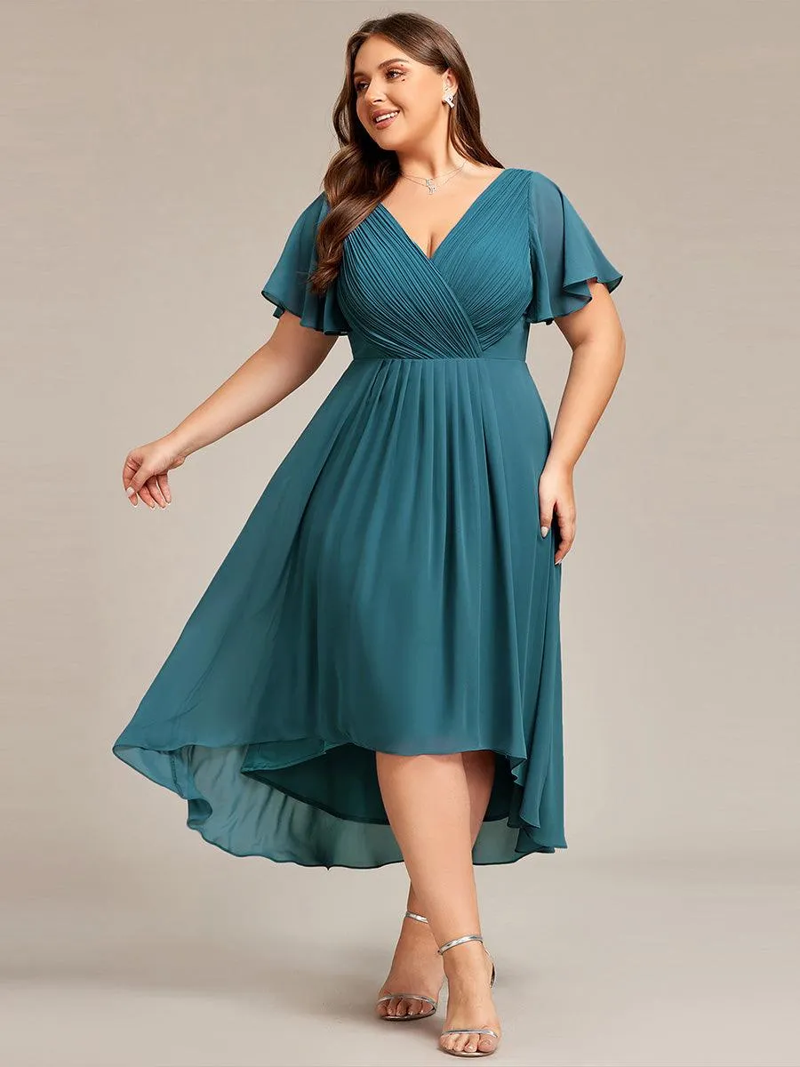 Grande Taille Robe d'invité de mariage chic à col en V