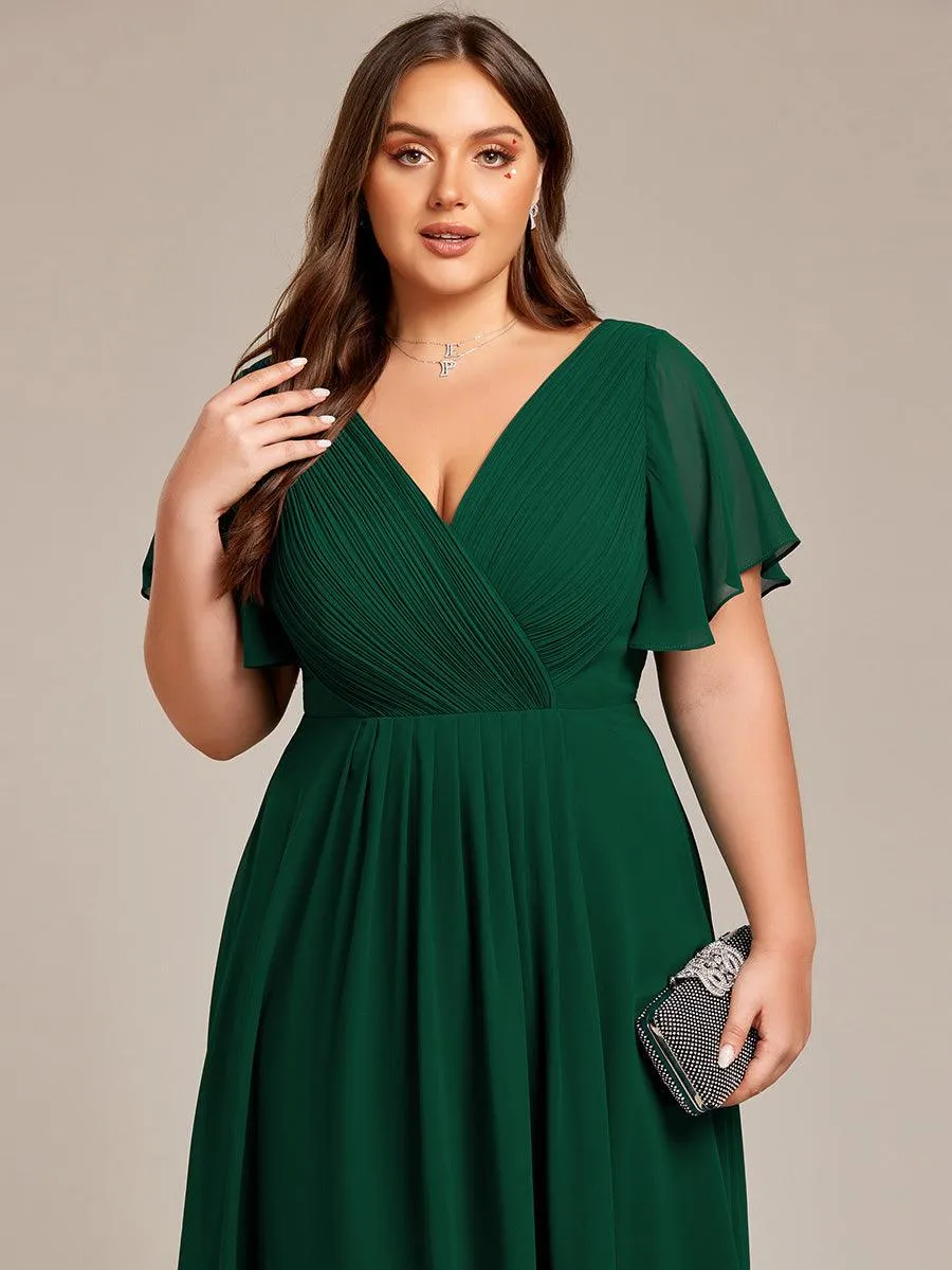 Grande Taille Robe d'invité de mariage chic à col en V