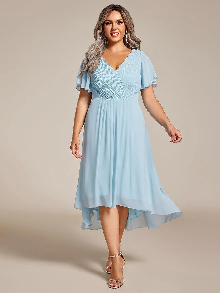 Grande Taille Robe d'invité de mariage chic à col en V