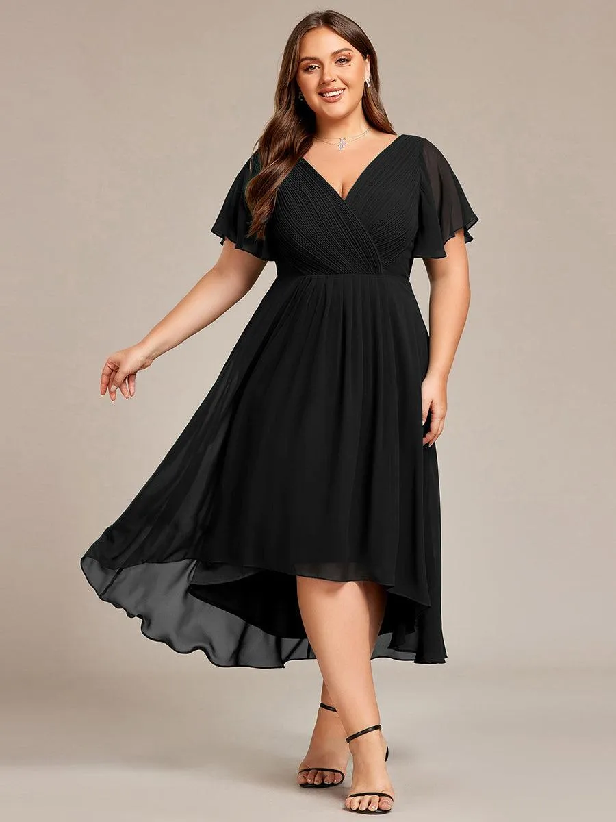 Grande Taille Robe d'invité de mariage chic à col en V