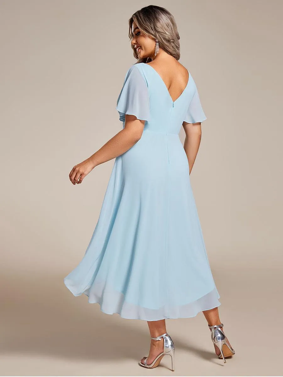 Grande Taille Robe d'invité de mariage chic à col en V