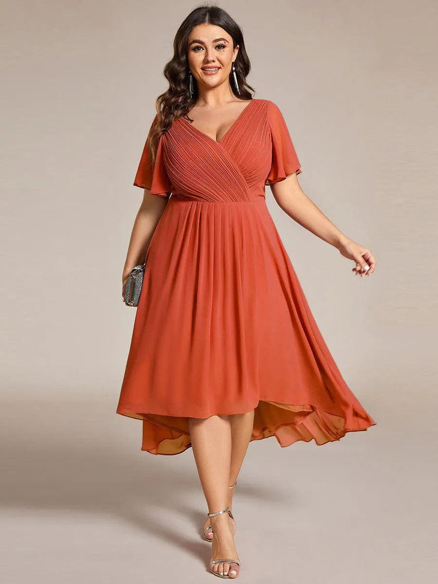Grande Taille Robe d'invité de mariage chic à col en V