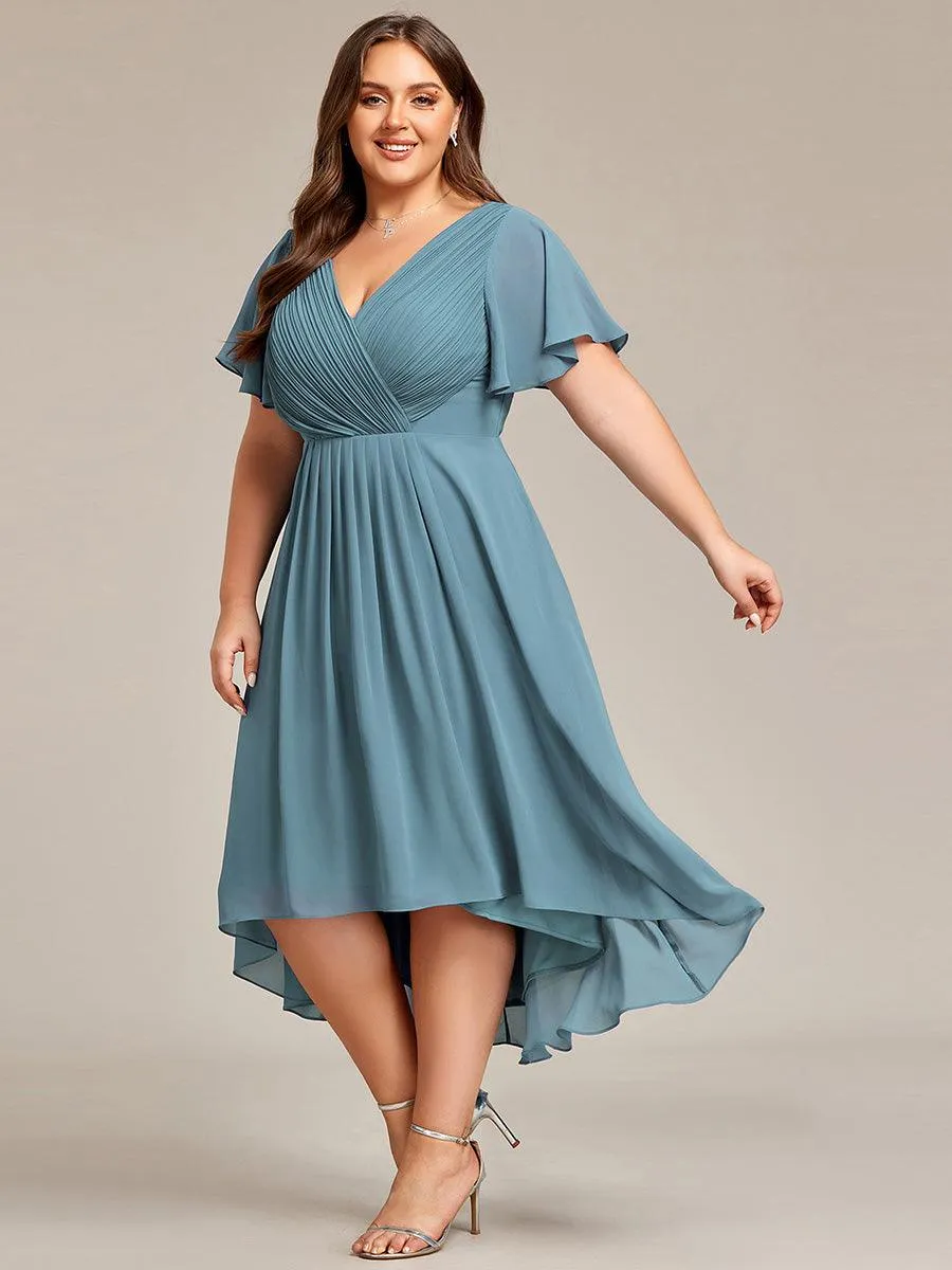 Grande Taille Robe d'invité de mariage chic à col en V
