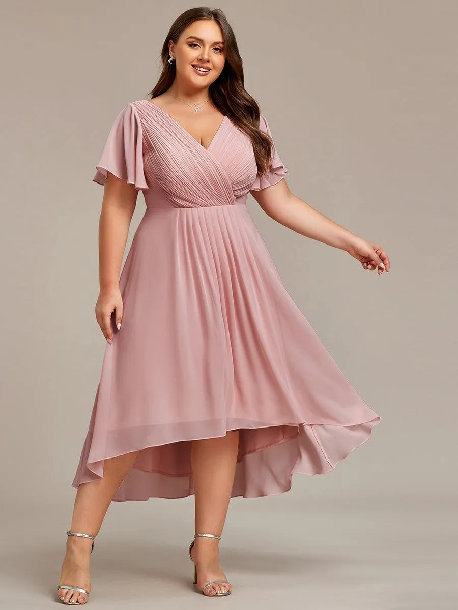 Grande Taille Robe d'invité de mariage chic à col en V