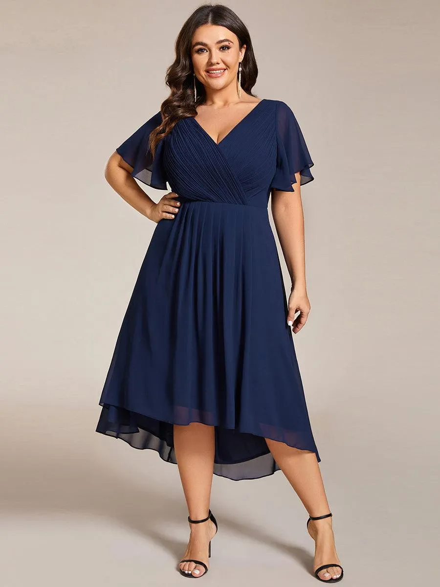 Grande Taille Robe d'invité de mariage chic à col en V