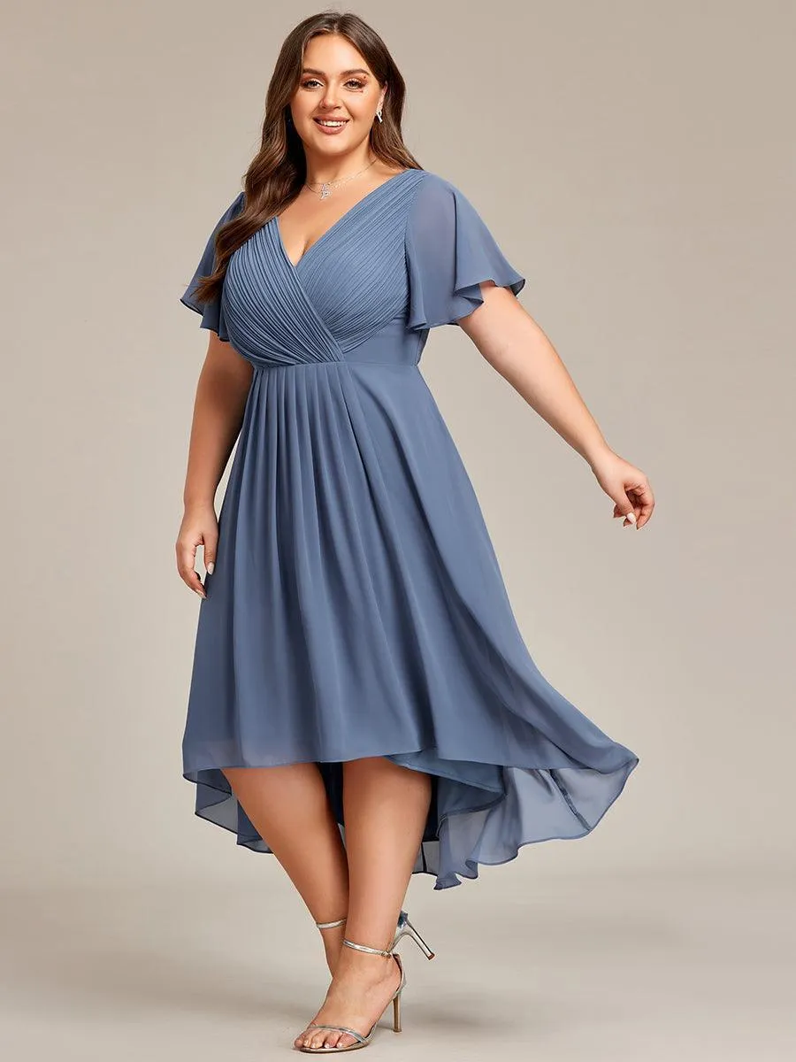 Grande Taille Robe d'invité de mariage chic à col en V