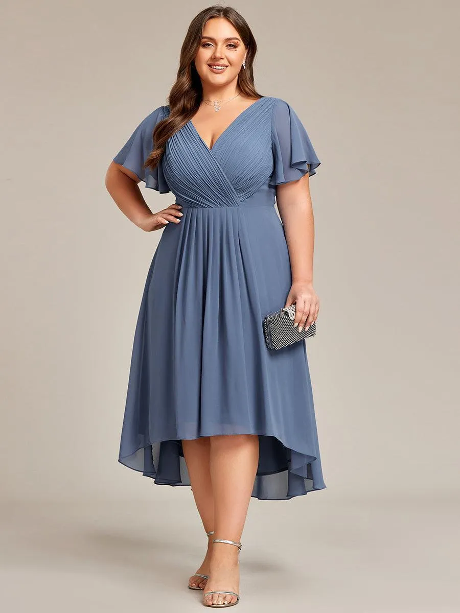 Grande Taille Robe d'invité de mariage chic à col en V