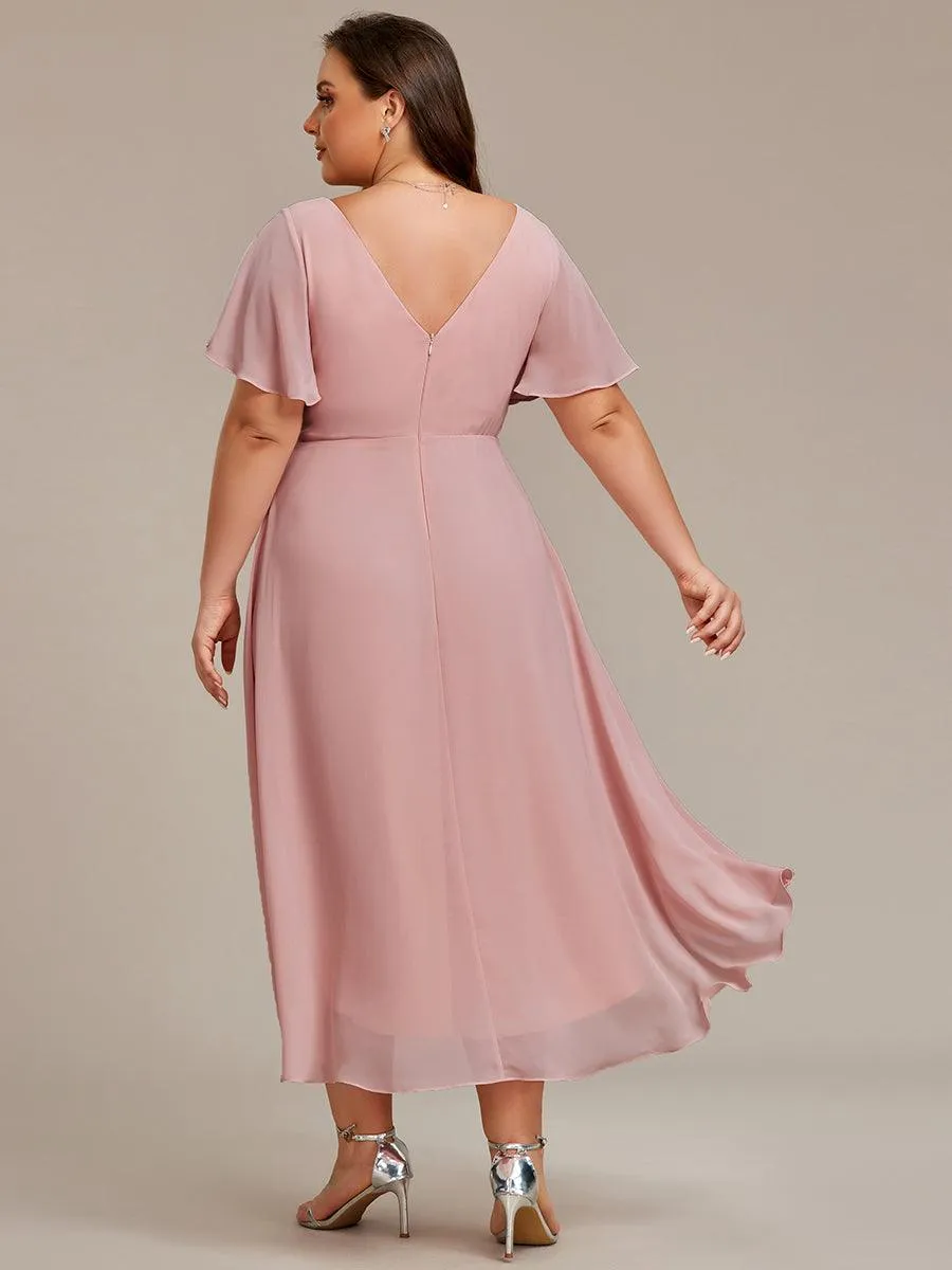 Grande Taille Robe d'invité de mariage chic à col en V
