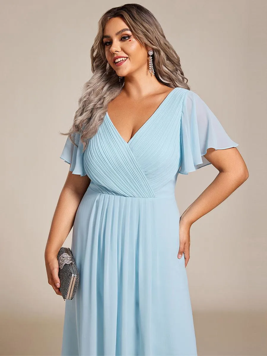Grande Taille Robe d'invité de mariage chic à col en V