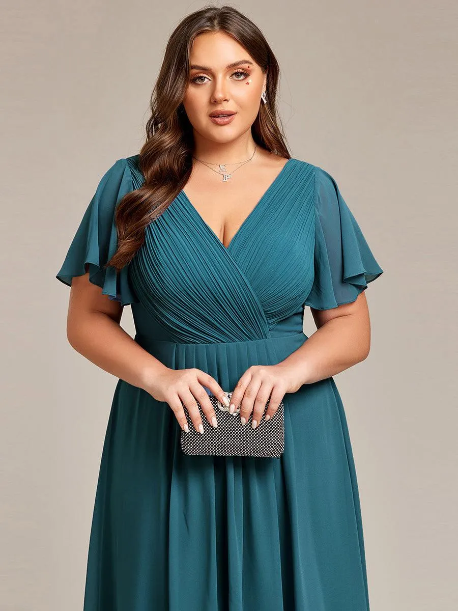 Grande Taille Robe d'invité de mariage chic à col en V