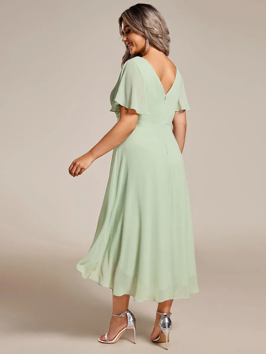 Grande Taille Robe d'invité de mariage chic à col en V