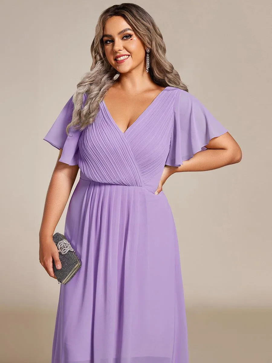 Grande Taille Robe d'invité de mariage chic à col en V