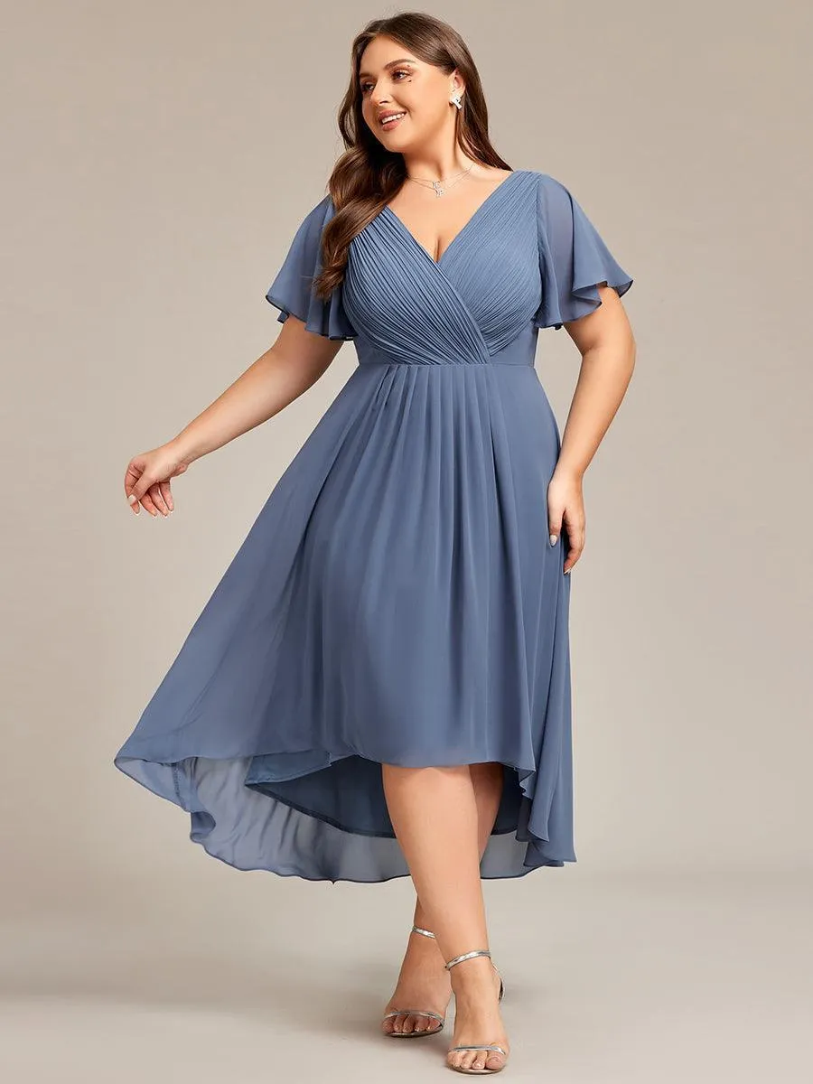 Grande Taille Robe d'invité de mariage chic à col en V