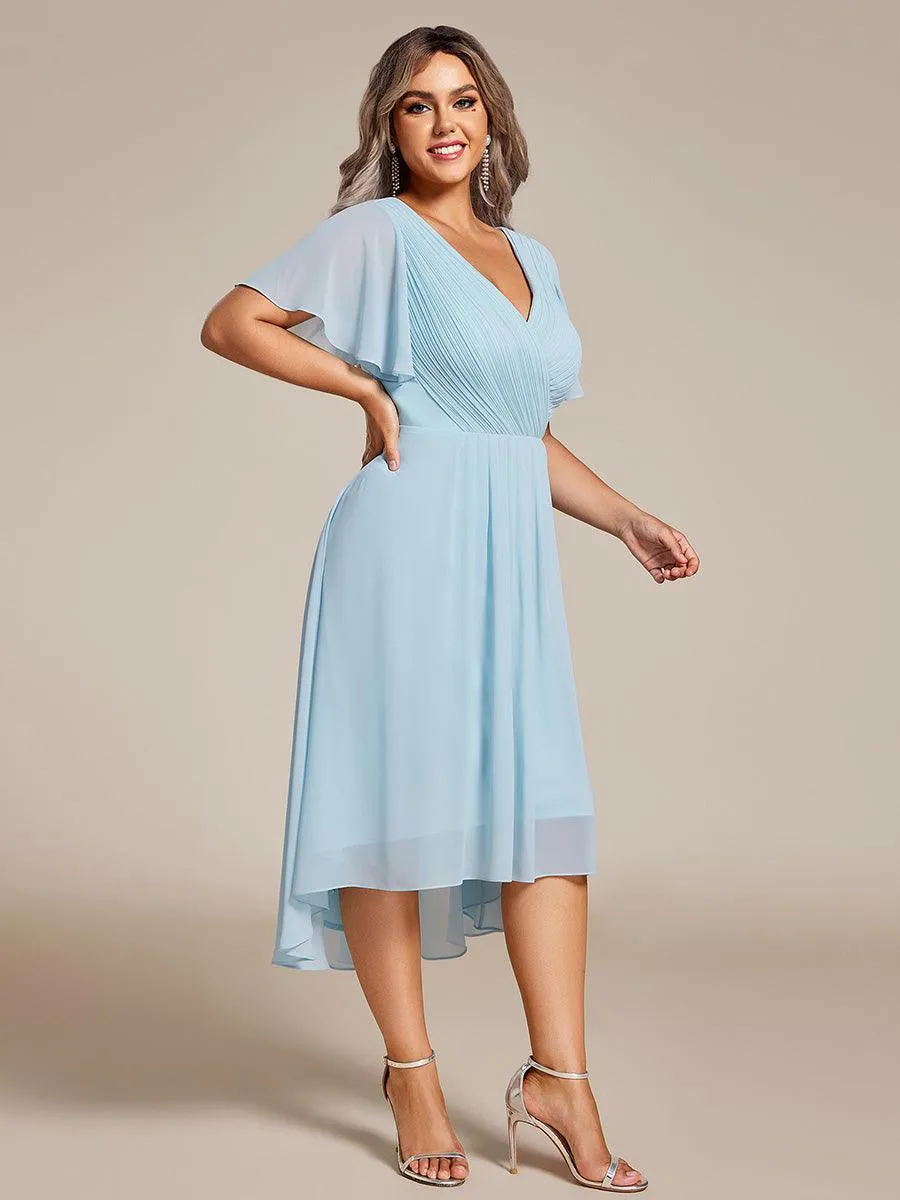 Grande Taille Robe d'invité de mariage chic à col en V