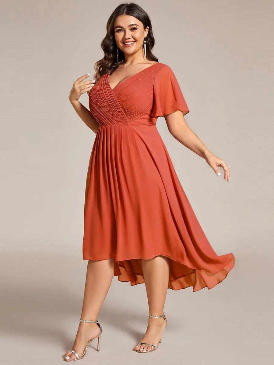 Grande Taille Robe d'invité de mariage chic à col en V